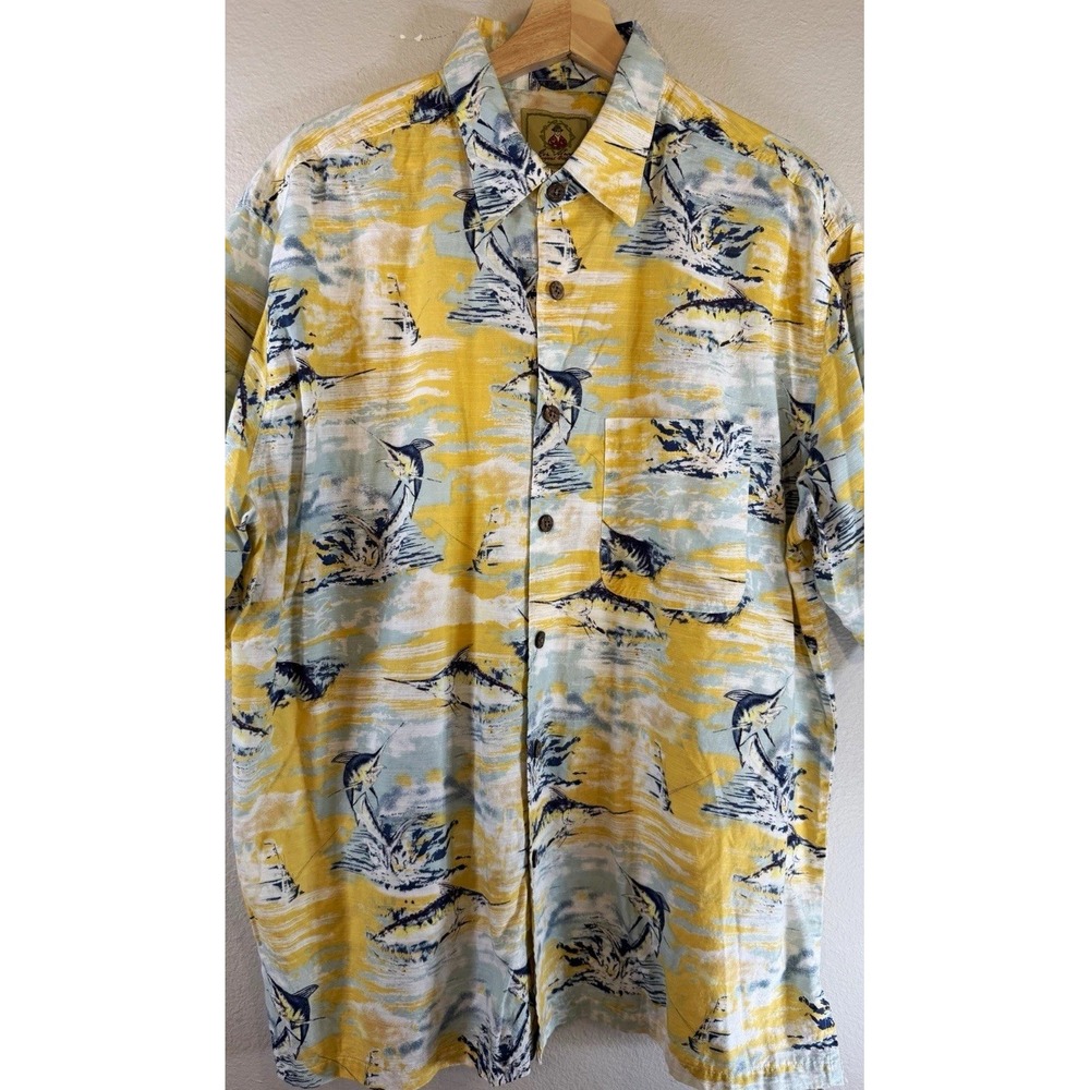 Joe Marlin Mens XL Short Sleeve Button Up Shirt Cotton Lightweight Fish Print